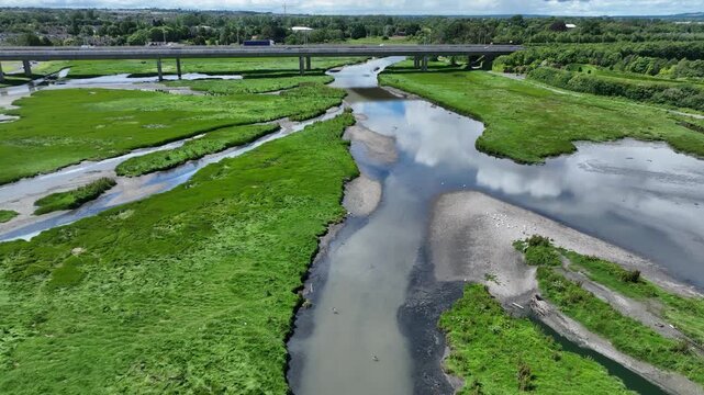 Broadmeadow estuary and the M1 motorway, Dublin, Ireland