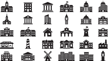 Government and city buildings icon set vector illustration for real estate and architecture design © Gudu
