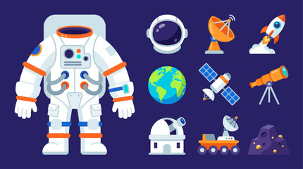 Astronaut standing next to various spacecraft and satellite equipment on a planet. © Fendi