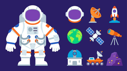 Astronaut explores space with satellites and spacecraft near Earth. © Fendi