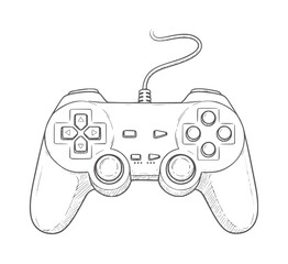 Hand drawn black and white game controller with cord © Mehedi
