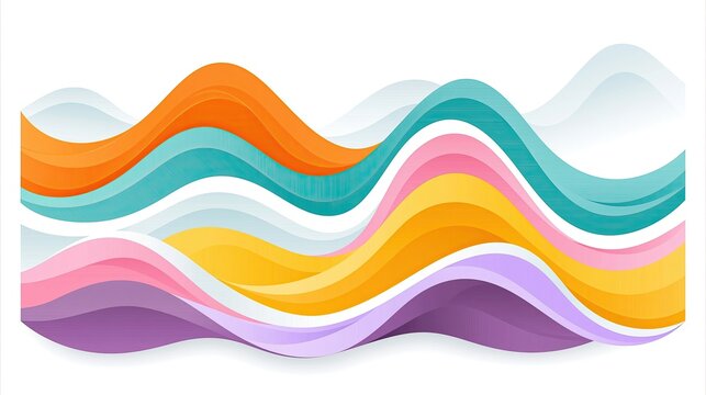 Abstract illustration featuring colorful wavy lines in shades of orange, pink, teal, and purple on a white background, creating a dynamic and modern design
