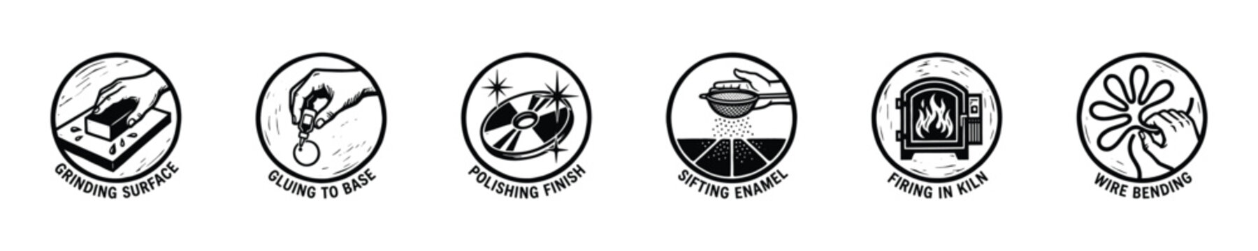 Set of icons illustrating craft and manufacturing processes