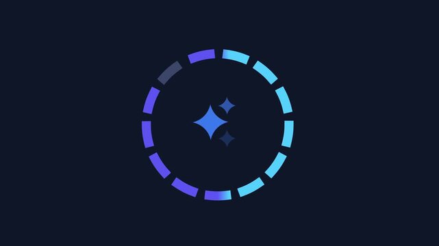 Animated digital interface featuring a sparkle icon surrounded by a circular progress indicator on a dark background, representing optimization, enhancement, system improvement, and automated processi