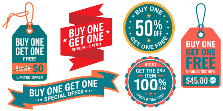 Buy One Get One Free Sale Tags and Banner set