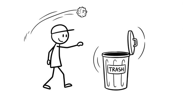 Stickman animation throwing trash