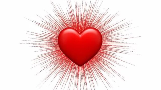 Radiant red heart symbol exploding with vibrant lines on a white background