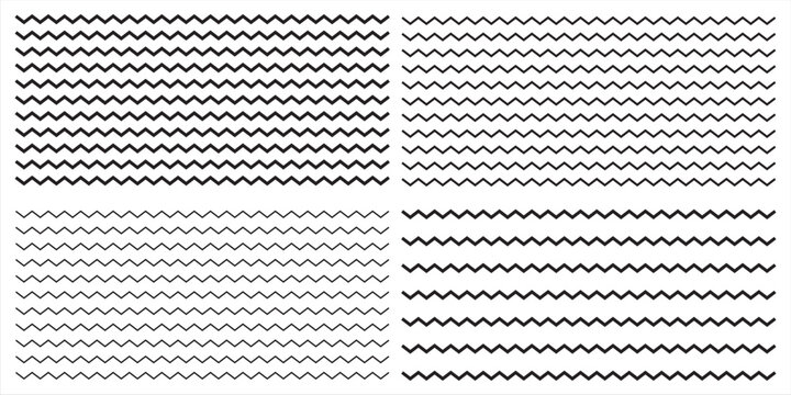 Wave line and wavy zigzag pattern lines. Vector black underlines, smooth end squiggly horizontal curvy squiggles isolated on white background. Vector illustration.eps,10