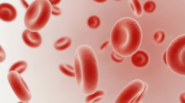 Microscopic view of red blood cells flowing through a human blood vessel