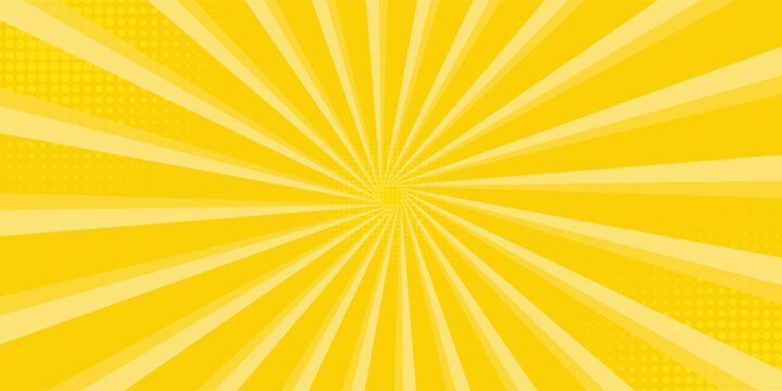 Yellow abstract background with light of sunburst. yellow starburst with halftone. sun ray retro background with flash