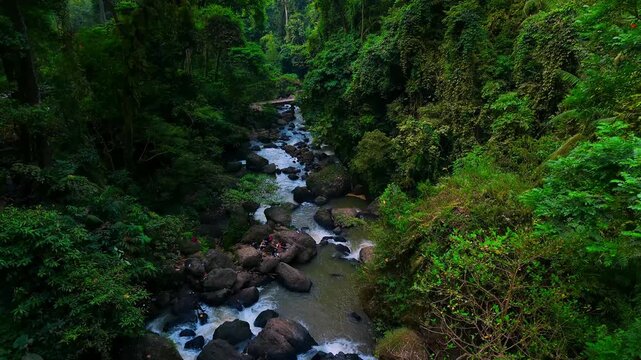 waterfall views in Central Java captured with a drone