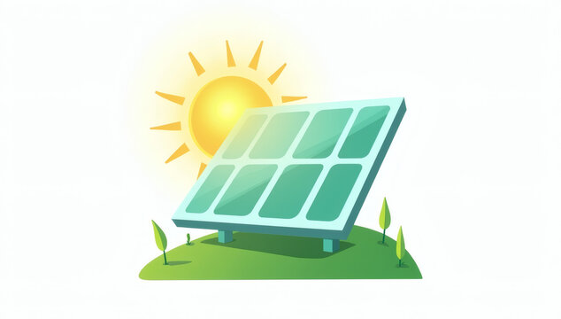 Bright depiction of a solar panel basking in the sun's rays, representing the future of green energy, sustainable technology, and eco-friendly power solutions