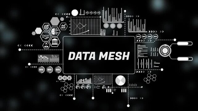  Digital data mesh Concept and Graphical Analytics Overlay. Asymptotic smart data analytic. 4k animation video 