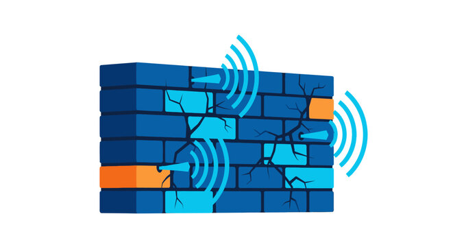 Network Firewall Security and Wireless Signal Penetration Concept Illustration