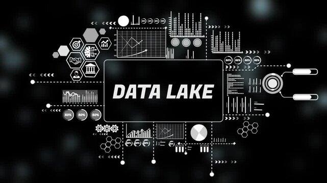 Digital data lake Concept and Graphical Analytics Overlay. Asymptotic smart data analytic. 4k animation video 