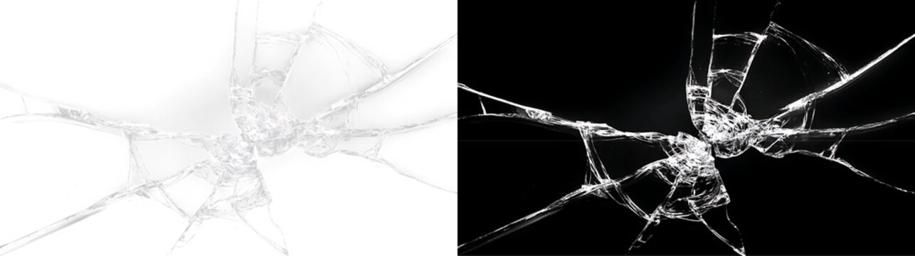 Shattered pane effect with detailed crack structure PNG