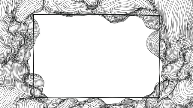 Wave pattern border composed of flowing ink lines creates a decorative frame for text placement.
