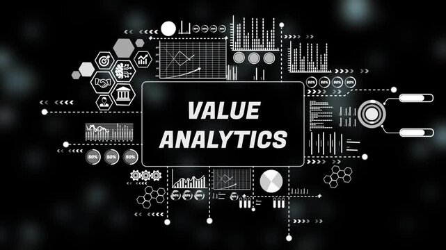  Digital value analytics Concept and Graphical Analytics Overlay. Asymptotic smart data analytic. 4k animation video 