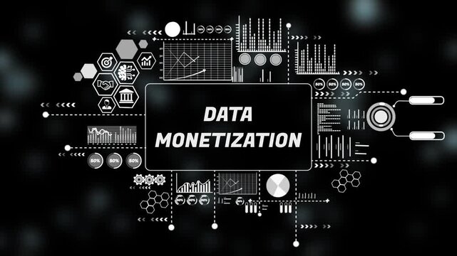  Digital data monetization Concept and Graphical Analytics Overlay. Asymptotic smart data analytic. 4k animation video 