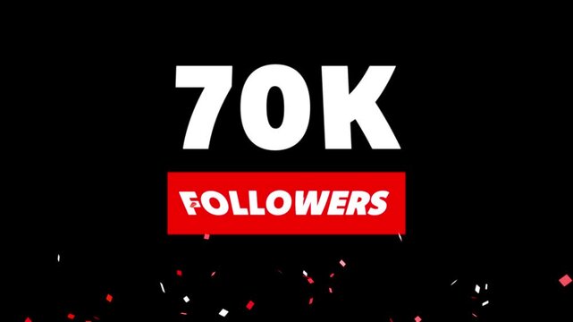 Congratulations Social media 70k followers counting notification icon animation on alpha channel.