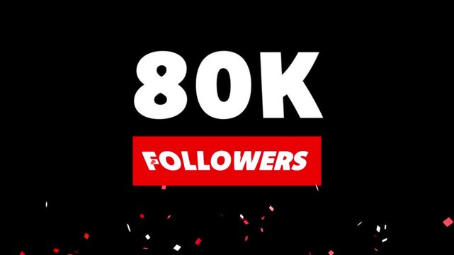 Congratulations Social media 80k followers counting notification icon animation on alpha channel.