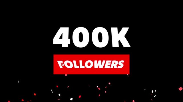 Congratulations Social media 400k followers counting notification icon animation on alpha channel.