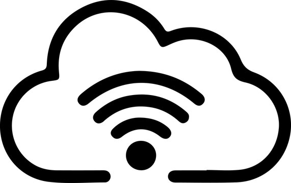 Cloud computing icon, wireless network symbol, digital technology concept, internet data storage, Wi‑Fi connectivity, modern communication, black outline design