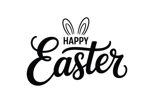 Happy easter text with rabbit ears silhouette celebration typography