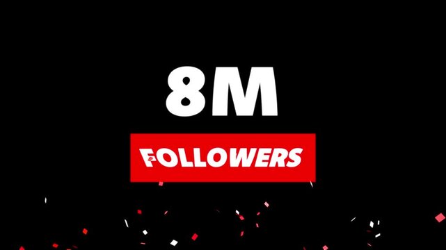 Thank you 8M followers. 8 Million followers realistic sign on the brick wall animation.