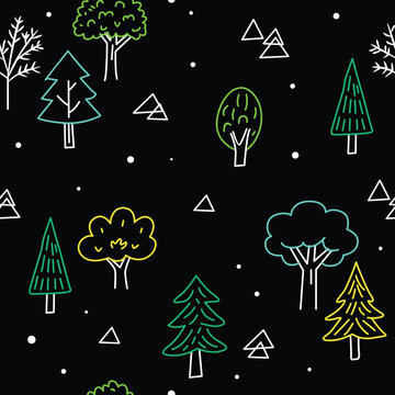 Hand Drawn Forest Trees Seamless Pattern