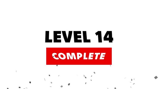 Glowing neon text Level 14 icon animation. Level three message.