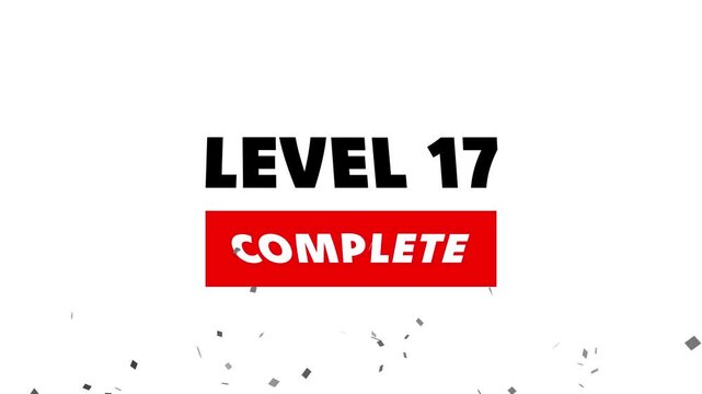 Glowing neon text Level 17 icon animation. Level three message.