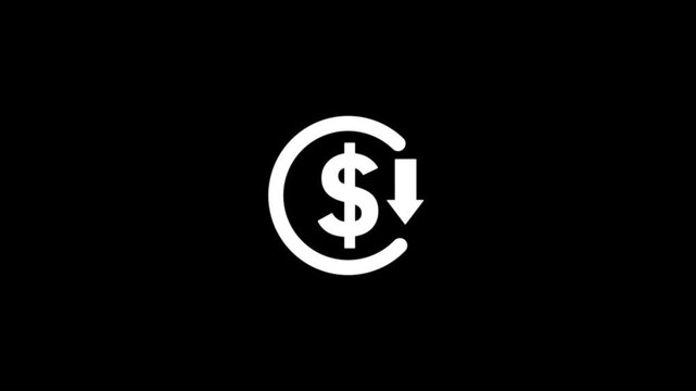 Dollar currency price drop concept. circle with down arrow moving animation.