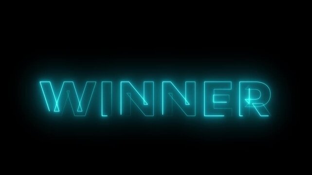 Animated glowing flickering neon inscription winner. neon winner text animation.