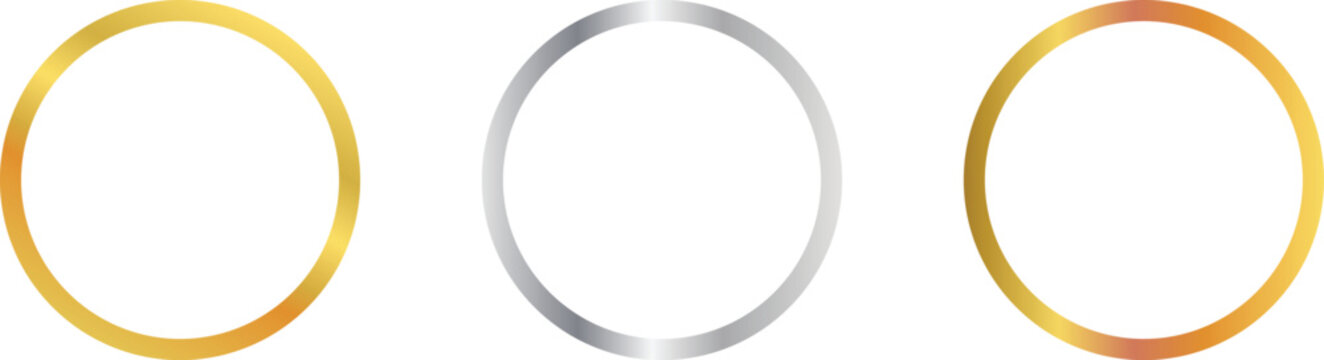 Metallic circle frames set with gold silver and bronze gradient rings