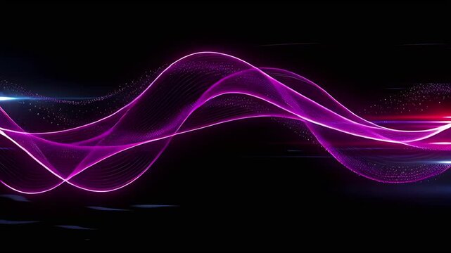 Abstract flowing neon purple wave on a dark background with subtle particle effects