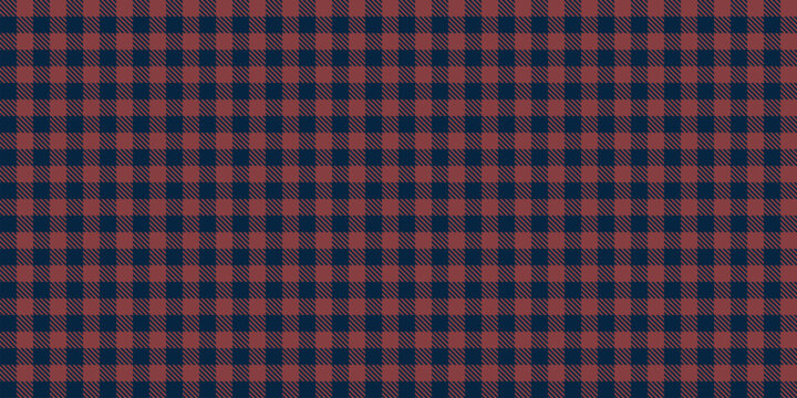 Seamless buffalo plaid pattern with navy blue and rustic red squares, diagonal stripe texture, classic lumberjack textile design, repeating checkered background for fabric, wallpaper and wrapping pads