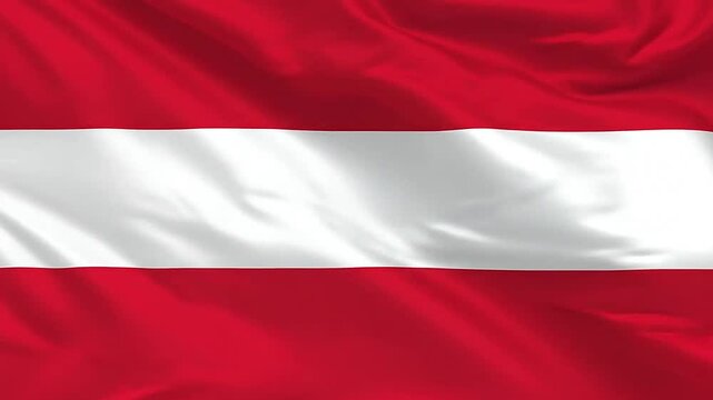 A vibrant red and white horizontal striped fabric flag waving in the wind