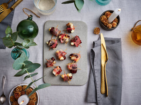 Charcuterie skewers with cheese and salami, festive appetizer for entertaining and holiday gatherings