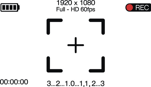 Digital camera screen viewfinder overlay with focus brackets red record indicator and video layout vector assetDigital camera screen viewfinder overlay with focus brackets red record indicator and vid