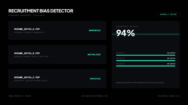 Recruitment bias detector dashboard with data parsing bars