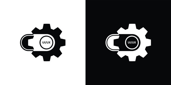 U I U X gear with toggle switches on white and black backgrounds UIUX symbol