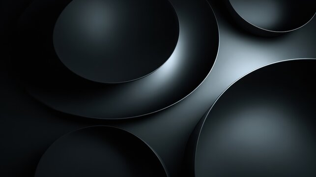Subdued abstract layout featuring smooth dark circular shapes with varying depths and large empty space, creating a minimalist design aesthetic