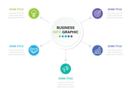 Circular process workflow diagram and can be used for mind map, spider chart, workflow and marketing. 5 steps infographic template. vector illustration.