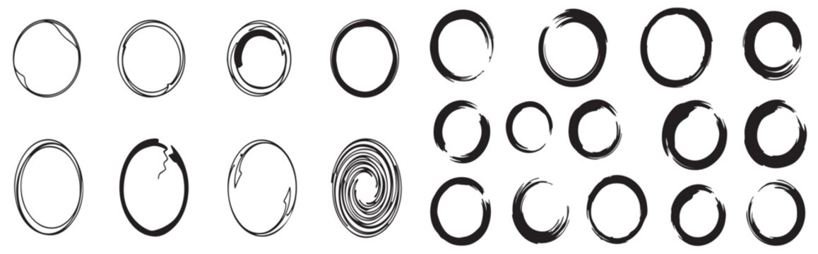 Brush stroke circles collection diverse ink wash ring shapes for design