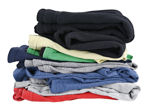 Stack warm clothes isolated on a transparent background. Full depth of field. PNG.