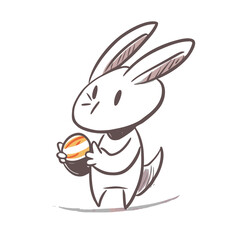 Obraz premium A cute bunny holding a colorful striped easter egg