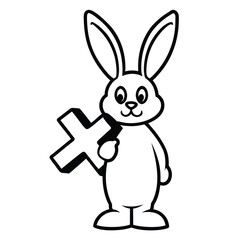 Fototapeta premium A cartoon bunny holding a christian cross symbol