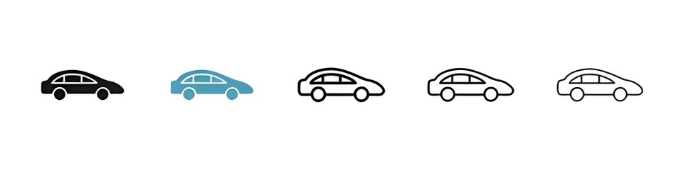 Naklejka premium Car side view line icon set. car vehical line icon for Ui designs. Thin line customizable illustration. Contour symbol. Vector isolated outline drawing. Editable stroke