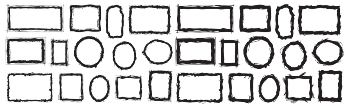 Black brush stroke frames and borders collection rectangles and circles